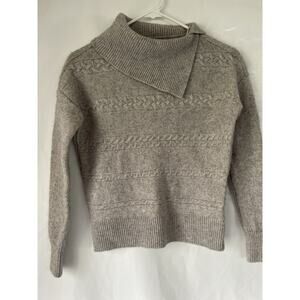 RACHEL ZOE Split Neck Cable Knit Luxurious 100% Cashmere Sweater Top Gray XS